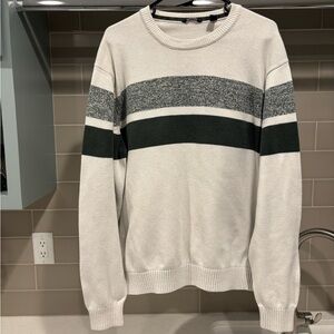 Y2K Izod Striped Knit Crewneck Sweater Cream and Green Size XXL
